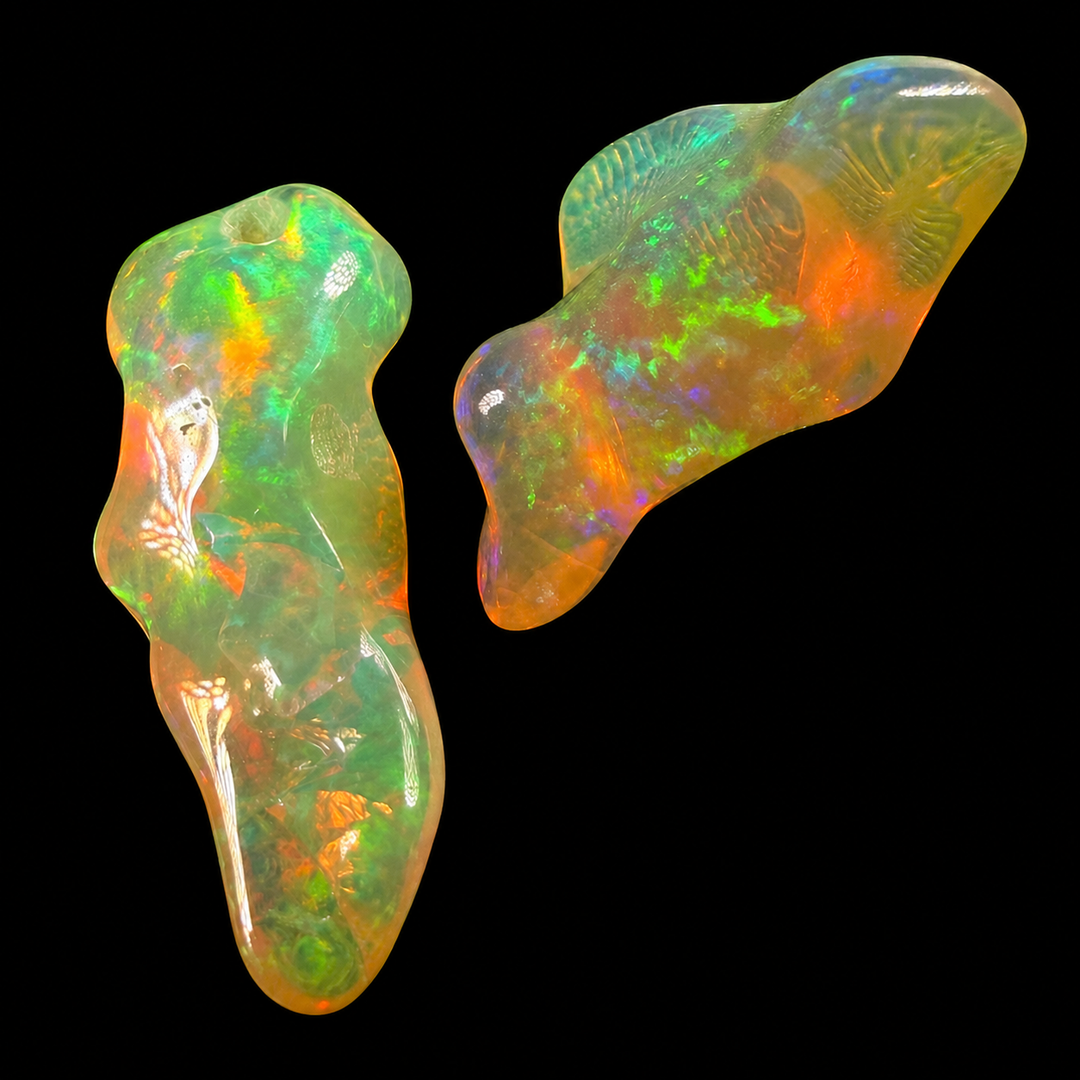 11.39 Ct AAA Quality Natural Ethiopian Welo Opal Nugget Parcel – Dominant Neon Green, Fiery Orange & Golden Yellow Fire – Rolling Flash Ribbon Pattern – AAA Collector Grade