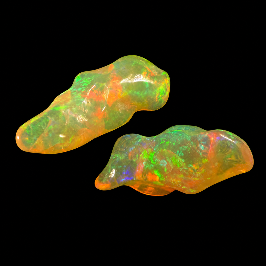 11.39 Ct AAA Quality Natural Ethiopian Welo Opal Nugget Parcel – Dominant Neon Green, Fiery Orange & Golden Yellow Fire – Rolling Flash Ribbon Pattern – AAA Collector Grade