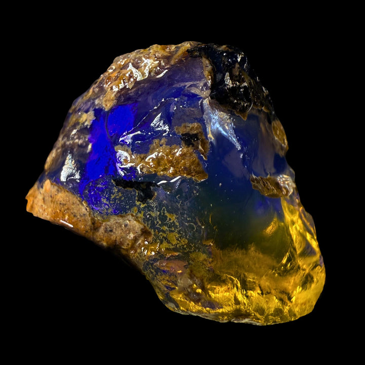 8.37 gr Natural Ethiopian Welo Water Opal – Dominant Electric Blue, Violet & Golden Honey Fire – Raw Water Opal – One-of-a-Kind Collector Grade