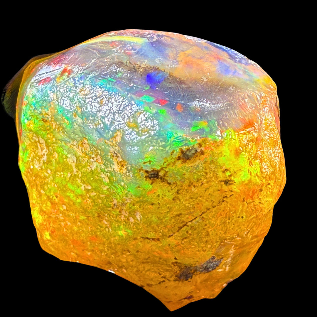 16.64 gr Natural Ethiopian Welo Water Opal – Dominant Electric Blue, Neon Green & Golden Honey Fire – Raw Water Opal – One-of-a-Kind Collector Grade