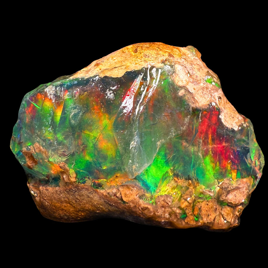 13.18 gr Natural Ethiopian Welo Water Opal – Dominant Neon Green, Fiery Red & Electric Orange Fire – Raw Water Opal – One-of-a-Kind Collector Grade