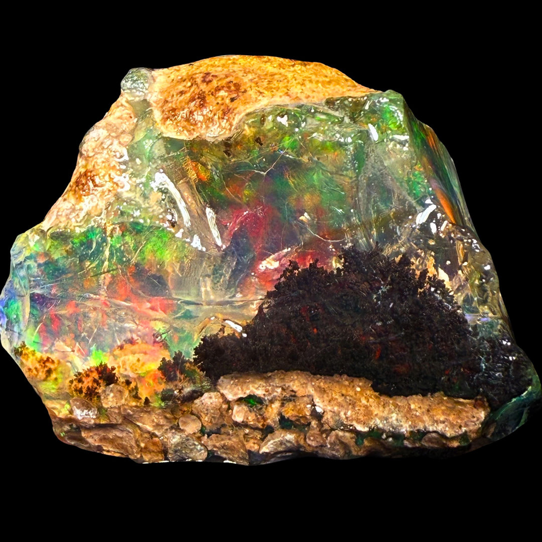 13.18 gr Natural Ethiopian Welo Water Opal – Dominant Neon Green, Fiery Red & Electric Orange Fire – Raw Water Opal – One-of-a-Kind Collector Grade