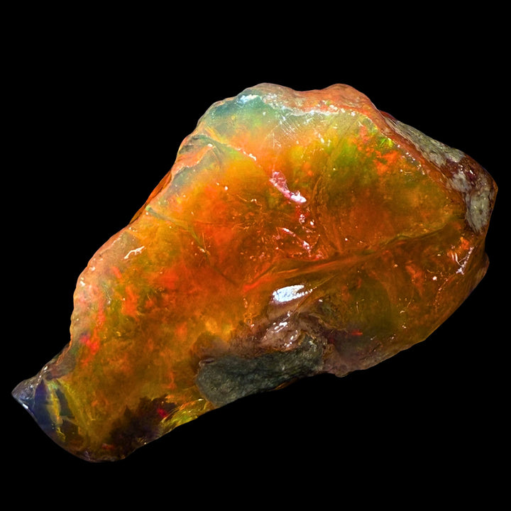 7.9 gr Natural Ethiopian Welo Water Opal – Dominant Fiery Red, Neon Orange & Electric Green Fire – Raw Water Opal – One-of-a-Kind Collector Grade