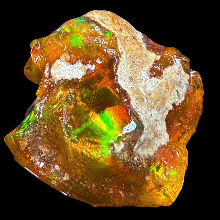 9.86 gr Natural Ethiopian Welo Water Opal – Dominant Neon Green, Fiery Orange & Honey Crystal Fire – Raw Water Opal – One-of-a-Kind Collector Grade