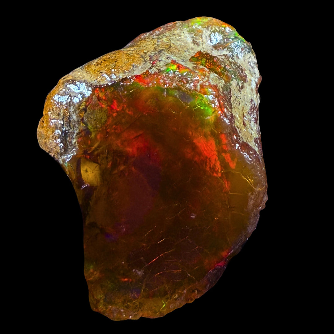 19.04 gr Natural Ethiopian Welo Water Opal – Dominant Fiery Red, Neon Green & Honey Fire – Raw Water Opal – One-of-a-Kind Collector Grade