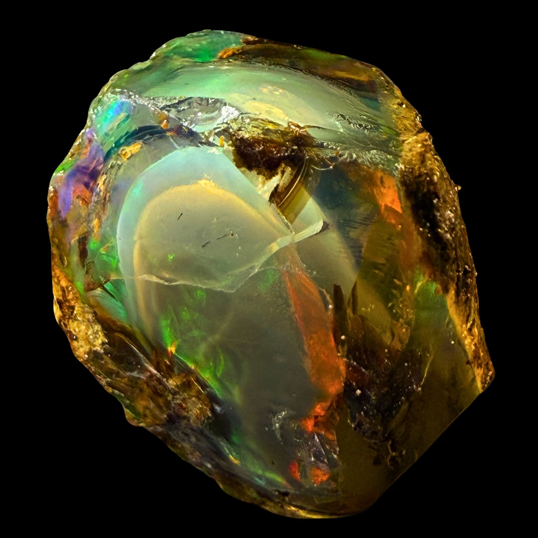9.76 gr Natural Ethiopian Welo Water Opal – Dominant Fiery Red, Neon Green & Crystal Honey Fire – Raw Water Opal – One-of-a-Kind Collector Grade