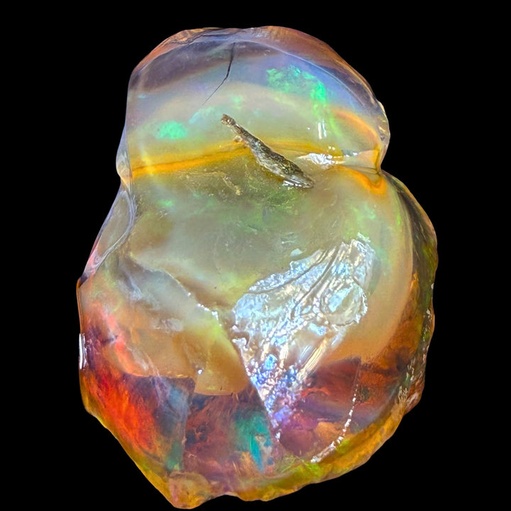 14.04 gr Natural Ethiopian Welo Water Opal – Dominant Crystal Honey, Neon Green & Fiery Red Fire – Raw Water Opal – One-of-a-Kind Collector Grade