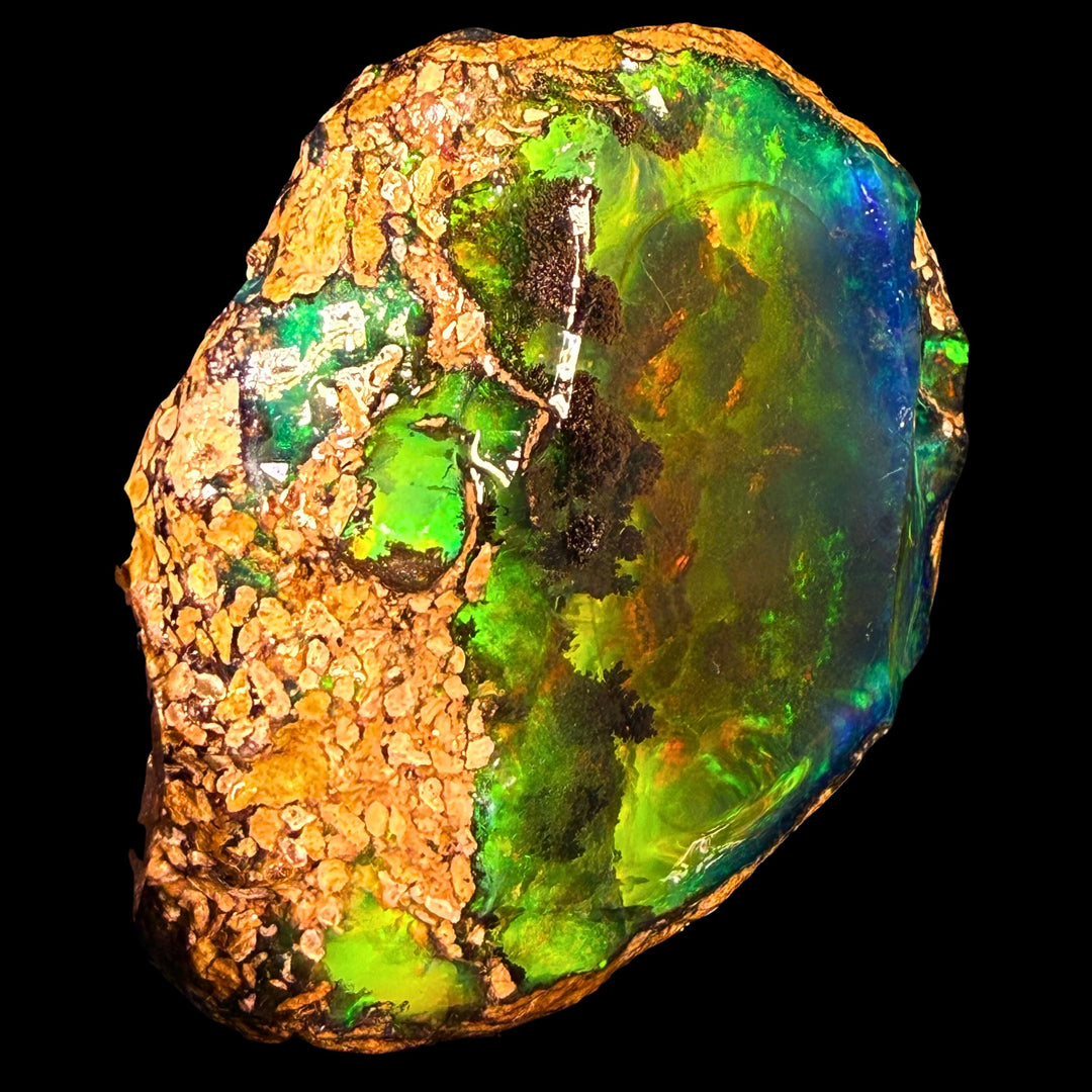 131.7 gr Natural Ethiopian Welo Water Opal – Dominant Neon Green & Electric Blue Fire – Raw Water Opal Specimen – Collector Grade