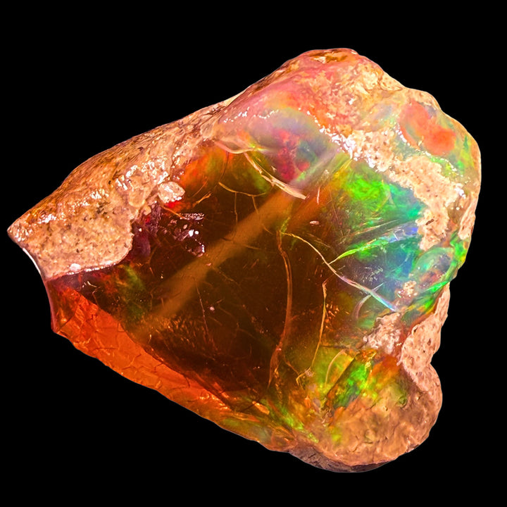 19.9 gr Natural Ethiopian Welo Water Opal – Dominant Fiery Red, Neon Green & Electric Blue Fire – Raw Water Opal – Collector Grade