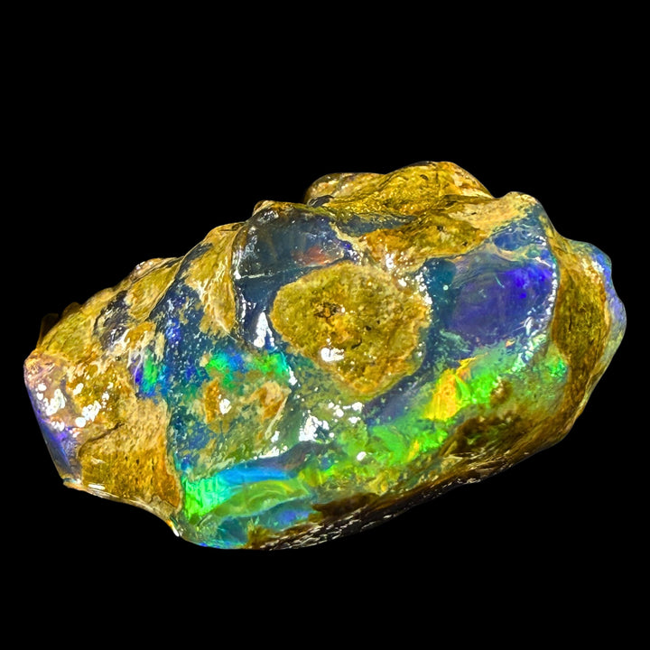 12.35 gr Natural Ethiopian Welo Water Opal – Dominant Neon Green, Electric Blue & Golden Fire – Raw Water Opal – One-of-a-Kind Collector Grade