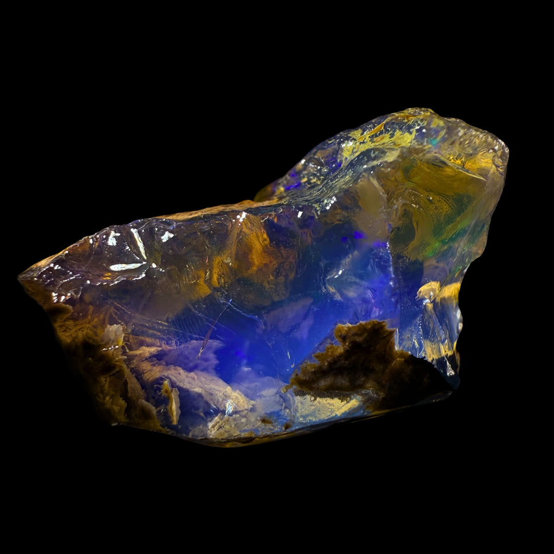 44.8 gr Natural Ethiopian Welo Water Opal – Dominant Electric Blue, Golden Honey & Neon Green Fire – Raw Water Opal – One-of-a-Kind Collector Grade