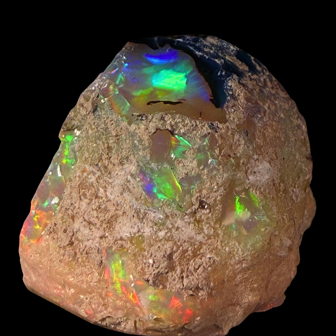 7.67 Gram AAA Quality Natural Ethiopian Welo Rough Opal Featuring Dominant Fiery Red, Neon Green & Bright Orange Play-of-Color | One-of-a-Kind