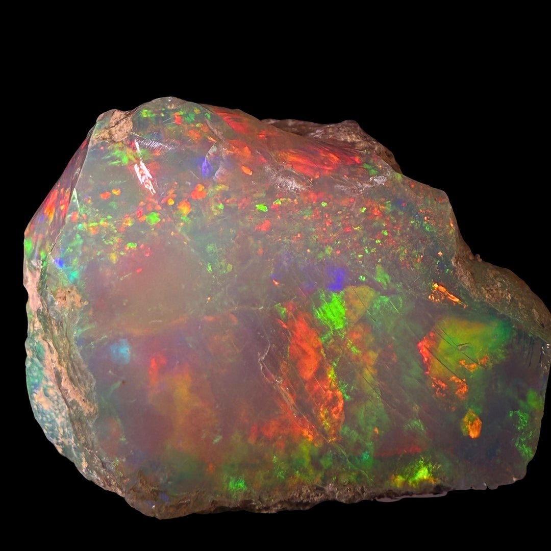 13.16 Gram AAA Quality Natural Ethiopian Welo Rough Opal Featuring Dominant Fiery Red, Neon Green & Bright Orange Play-of-Color | One-of-a-Kind