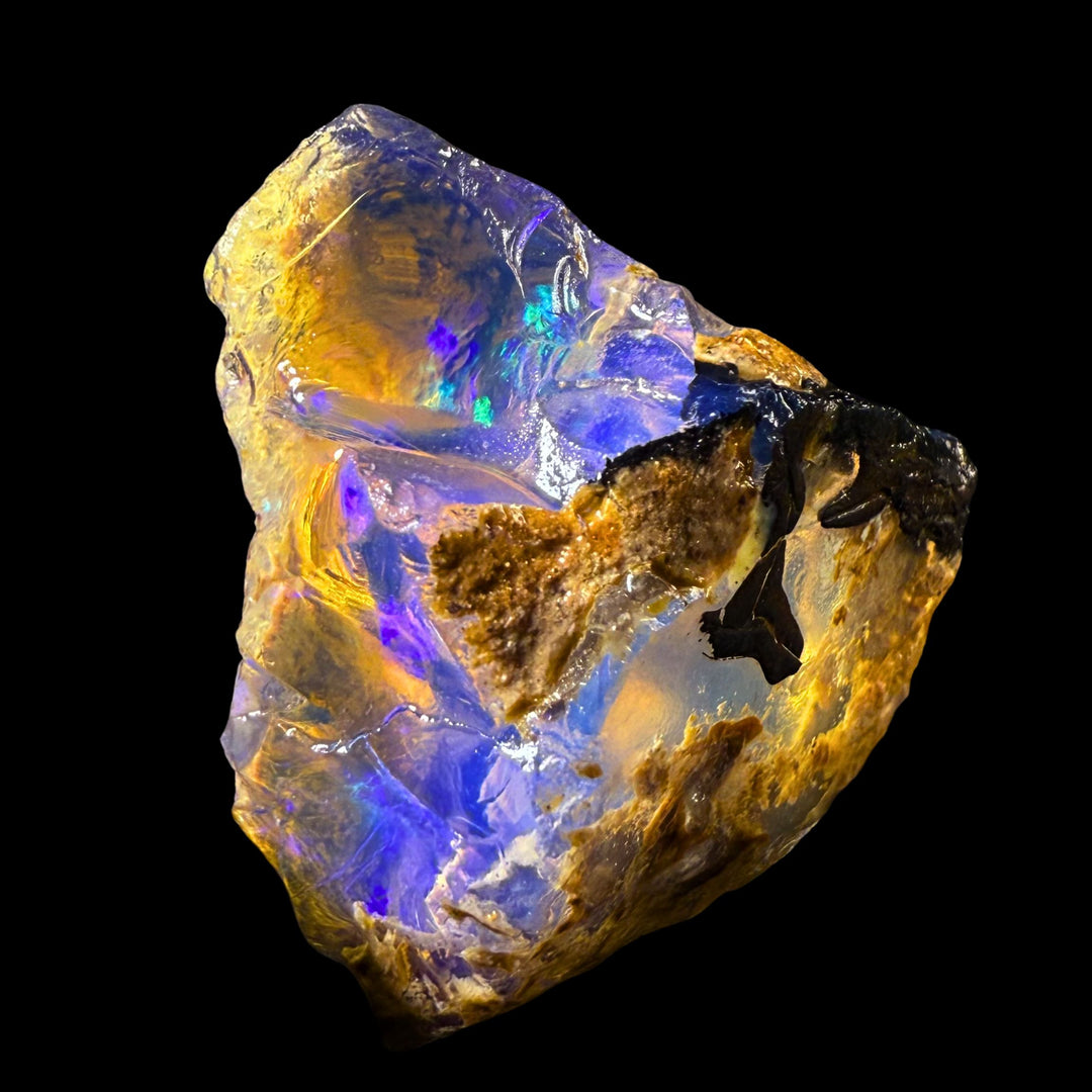 8.37 gr Natural Ethiopian Welo Water Opal – Dominant Electric Blue, Violet & Golden Honey Fire – Raw Water Opal – One-of-a-Kind Collector Grade