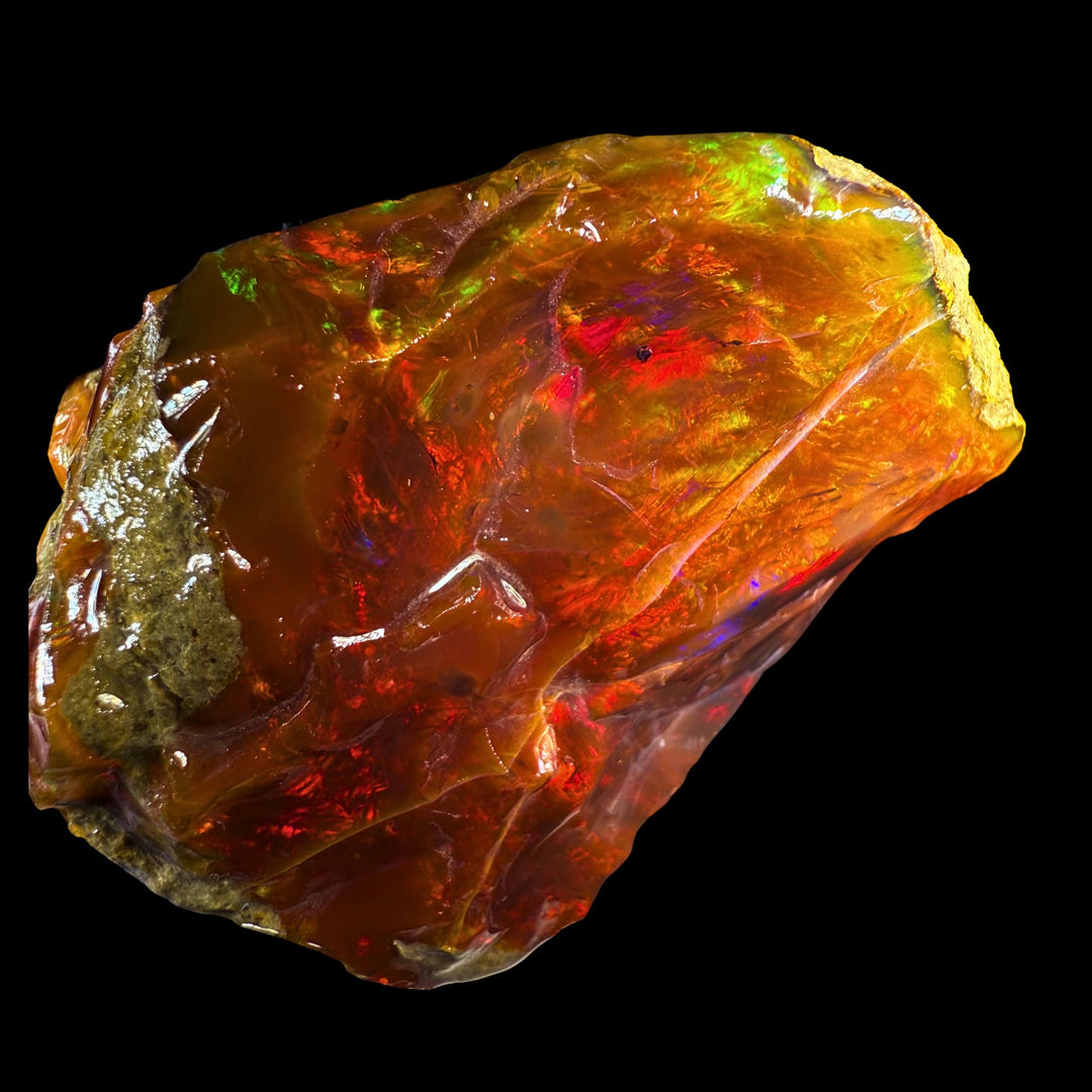 155.6 gr Natural Ethiopian Welo Water Opal – Dominant Fiery Red, Neon Orange & Electric Green Fire – Raw Water Opal – One-of-a-Kind Collector Grade