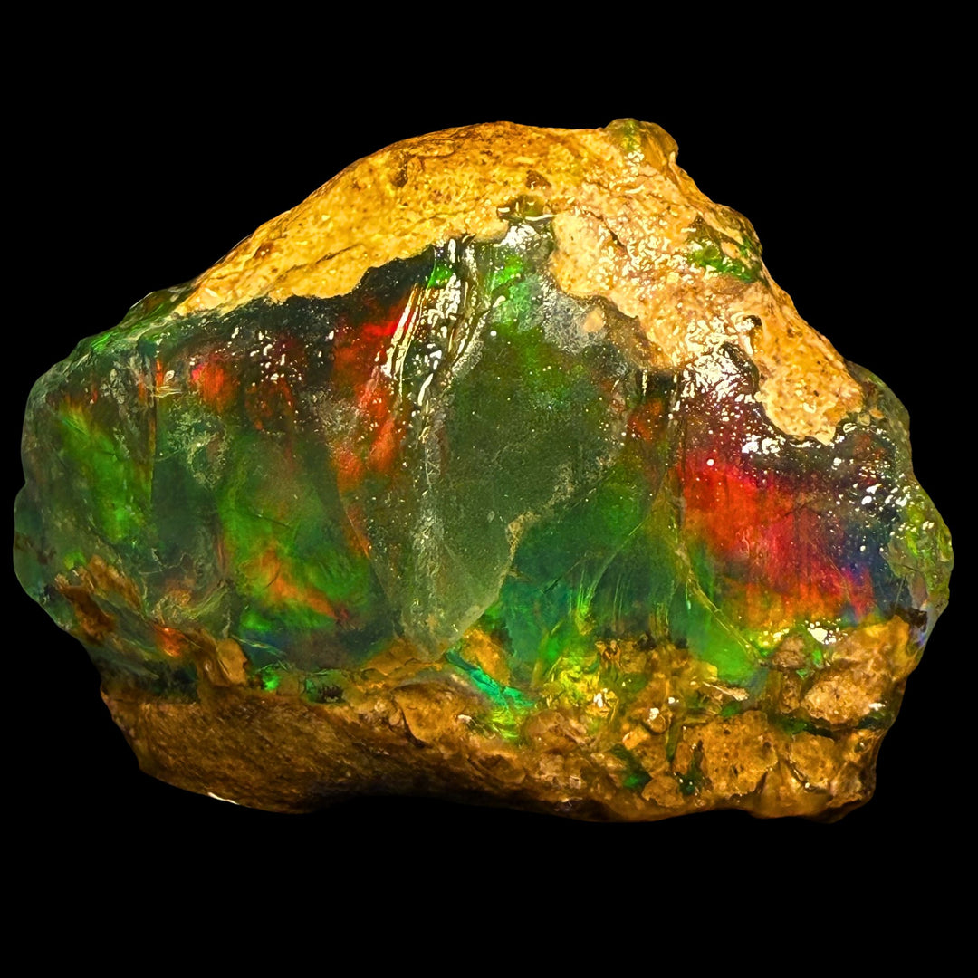13.18 gr Natural Ethiopian Welo Water Opal – Dominant Neon Green, Fiery Red & Electric Orange Fire – Raw Water Opal – One-of-a-Kind Collector Grade