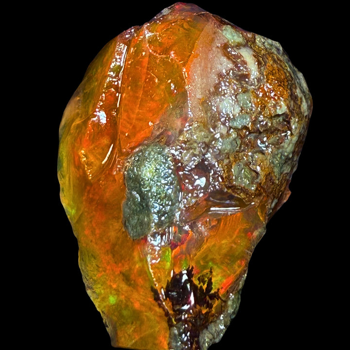 7.9 gr Natural Ethiopian Welo Water Opal – Dominant Fiery Red, Neon Orange & Electric Green Fire – Raw Water Opal – One-of-a-Kind Collector Grade