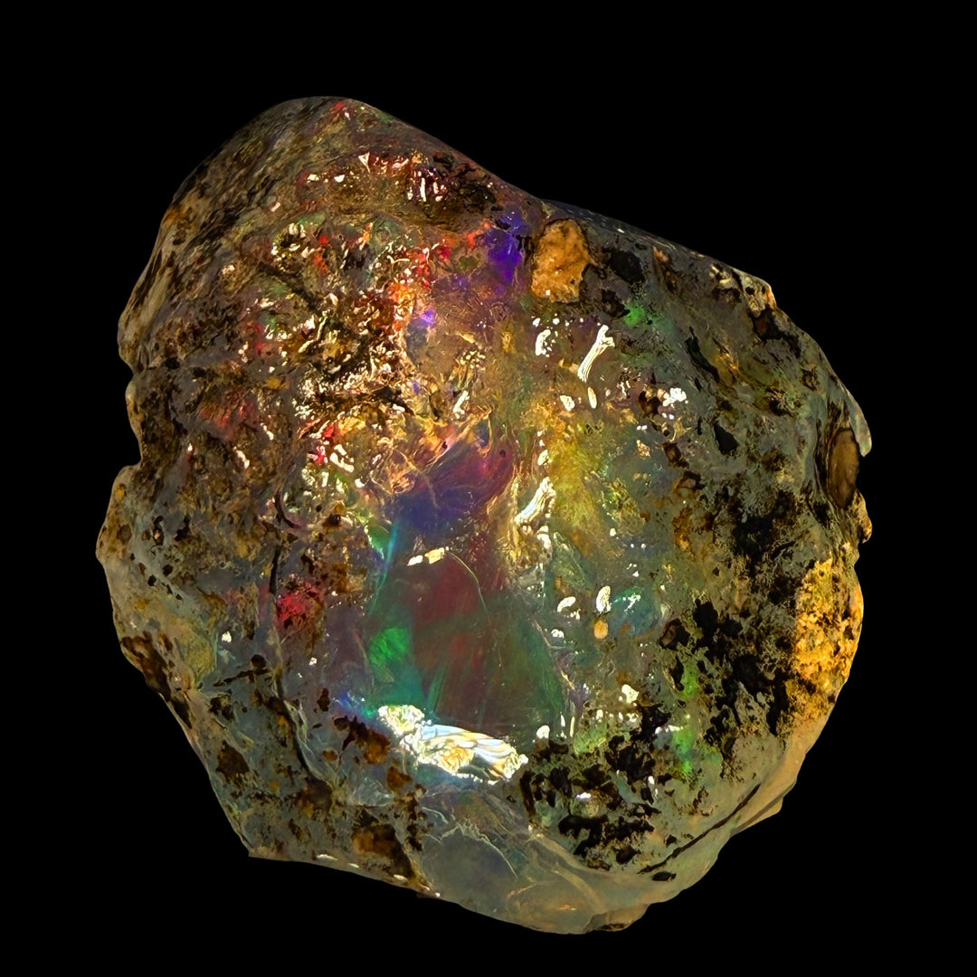 15.94 gr Natural Ethiopian Welo Water Opal – Dominant Neon Green, Fiery Red & Electric Rainbow Fire – Raw Water Opal – One-of-a-Kind Collector Grade