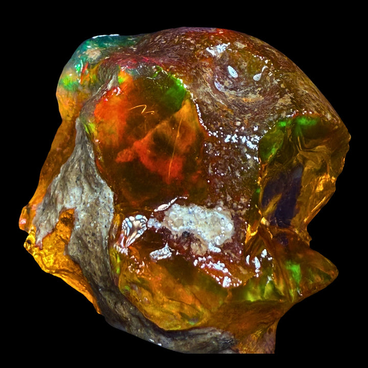 9.86 gr Natural Ethiopian Welo Water Opal – Dominant Neon Green, Fiery Orange & Honey Crystal Fire – Raw Water Opal – One-of-a-Kind Collector Grade