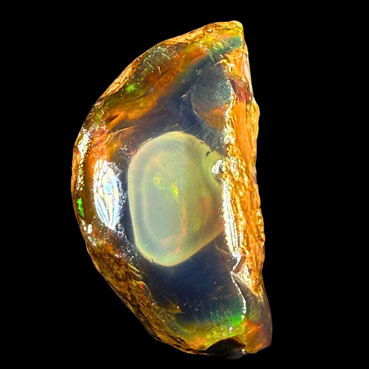 12.50 gr Natural Ethiopian Welo Water Opal – Dominant Honey Crystal, Neon Green & Fiery Red Fire – Raw Water Opal – One-of-a-Kind Collector Grade