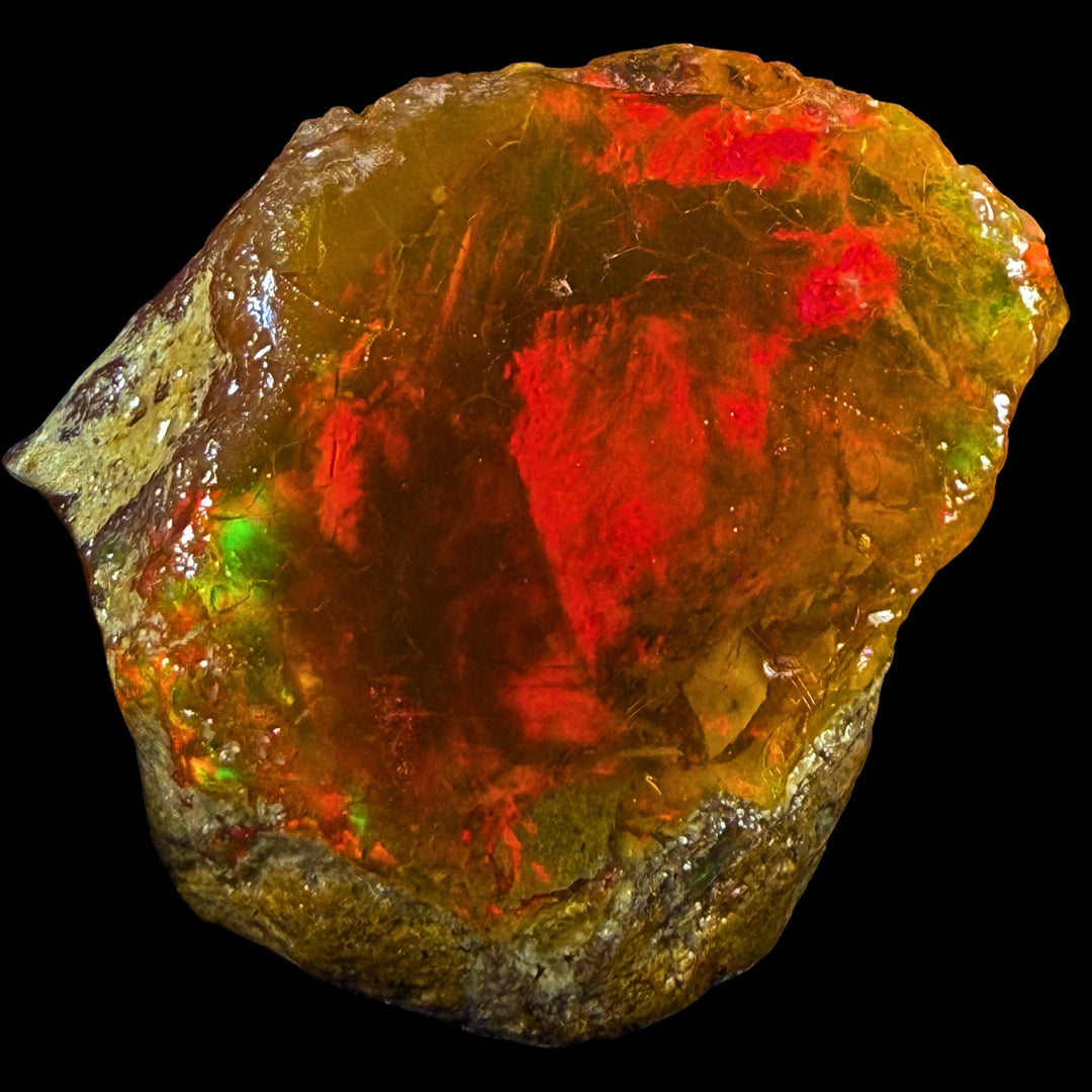 19.04 gr Natural Ethiopian Welo Water Opal – Dominant Fiery Red, Neon Green & Honey Fire – Raw Water Opal – One-of-a-Kind Collector Grade