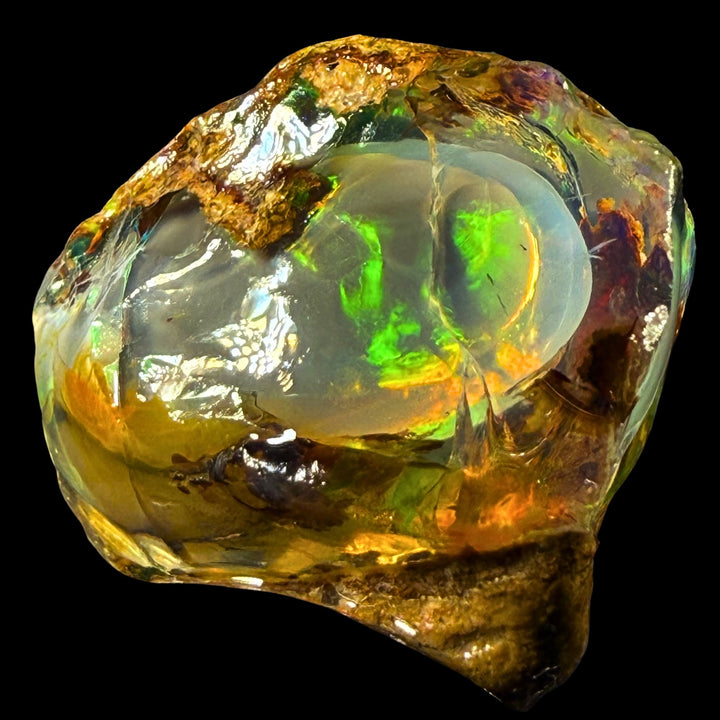 9.76 gr Natural Ethiopian Welo Water Opal – Dominant Fiery Red, Neon Green & Crystal Honey Fire – Raw Water Opal – One-of-a-Kind Collector Grade