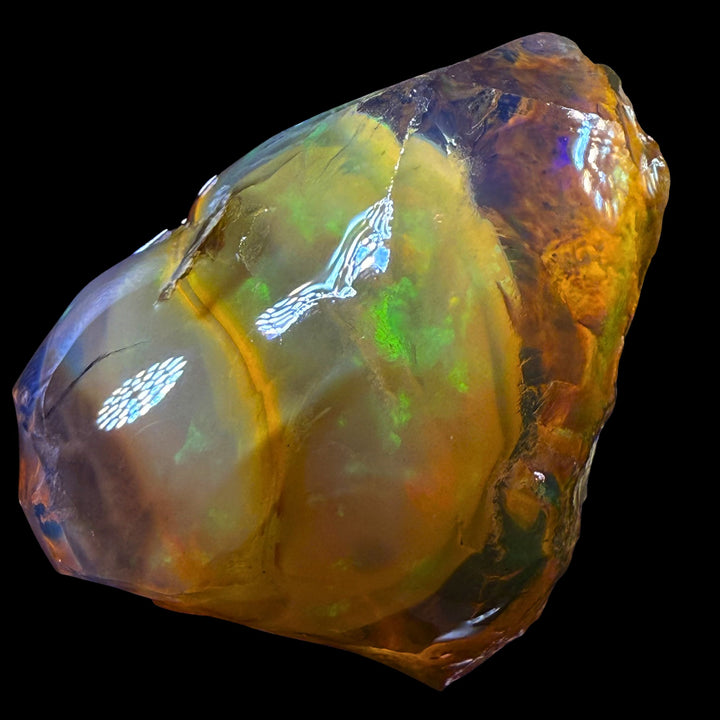 14.04 gr Natural Ethiopian Welo Water Opal – Dominant Crystal Honey, Neon Green & Fiery Red Fire – Raw Water Opal – One-of-a-Kind Collector Grade