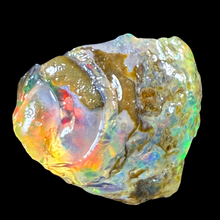 7.31 gr Natural Ethiopian Welo Water Opal – Dominant Fiery Red, Neon Green & Electric Blue Fire – Raw Water Opal – Collector Grade