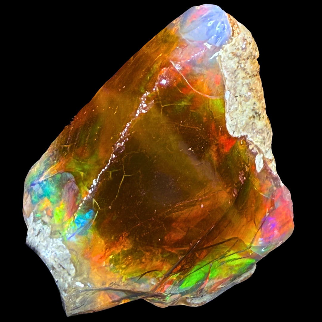 19.9 gr Natural Ethiopian Welo Water Opal – Dominant Fiery Red, Neon Green & Electric Blue Fire – Raw Water Opal – Collector Grade