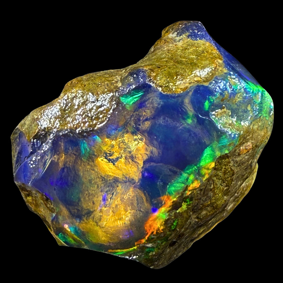 12.35 gr Natural Ethiopian Welo Water Opal – Dominant Neon Green, Electric Blue & Golden Fire – Raw Water Opal – One-of-a-Kind Collector Grade