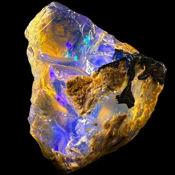 44.8 gr Natural Ethiopian Welo Water Opal – Dominant Electric Blue, Golden Honey & Neon Green Fire – Raw Water Opal – One-of-a-Kind Collector Grade
