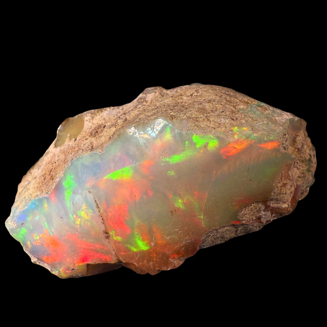 19.41 Gram AAA Quality Natural Ethiopian Welo Rough Opal Featuring Dominant Fiery Red, Neon Green & Bright Orange Play-of-Color | One-of-a-Kind