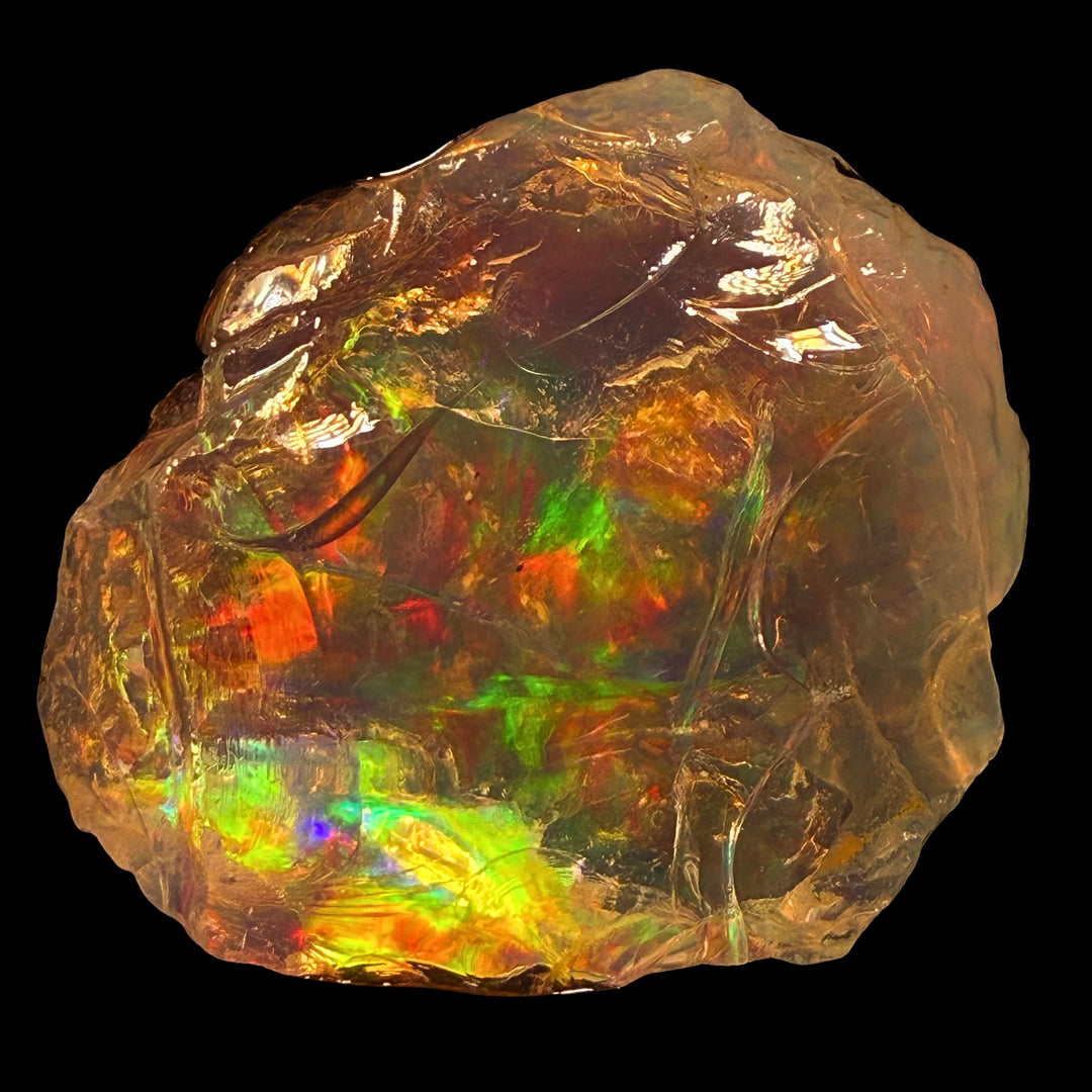 15.94 gr Natural Ethiopian Welo Water Opal – Dominant Neon Green, Fiery Red & Electric Rainbow Fire – Raw Water Opal – One-of-a-Kind Collector Grade