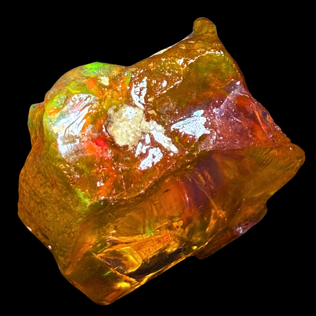9.86 gr Natural Ethiopian Welo Water Opal – Dominant Neon Green, Fiery Orange & Honey Crystal Fire – Raw Water Opal – One-of-a-Kind Collector Grade
