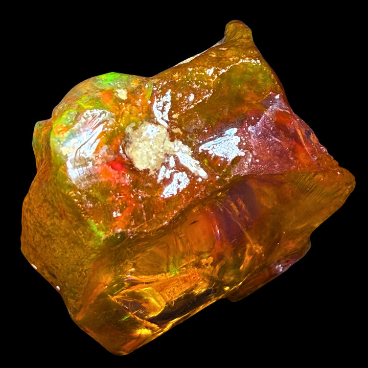 9.86 gr Natural Ethiopian Welo Water Opal – Dominant Neon Green, Fiery Orange & Honey Crystal Fire – Raw Water Opal – One-of-a-Kind Collector Grade