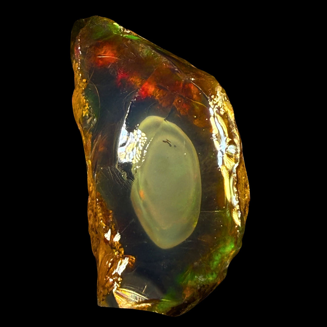 12.50 gr Natural Ethiopian Welo Water Opal – Dominant Honey Crystal, Neon Green & Fiery Red Fire – Raw Water Opal – One-of-a-Kind Collector Grade