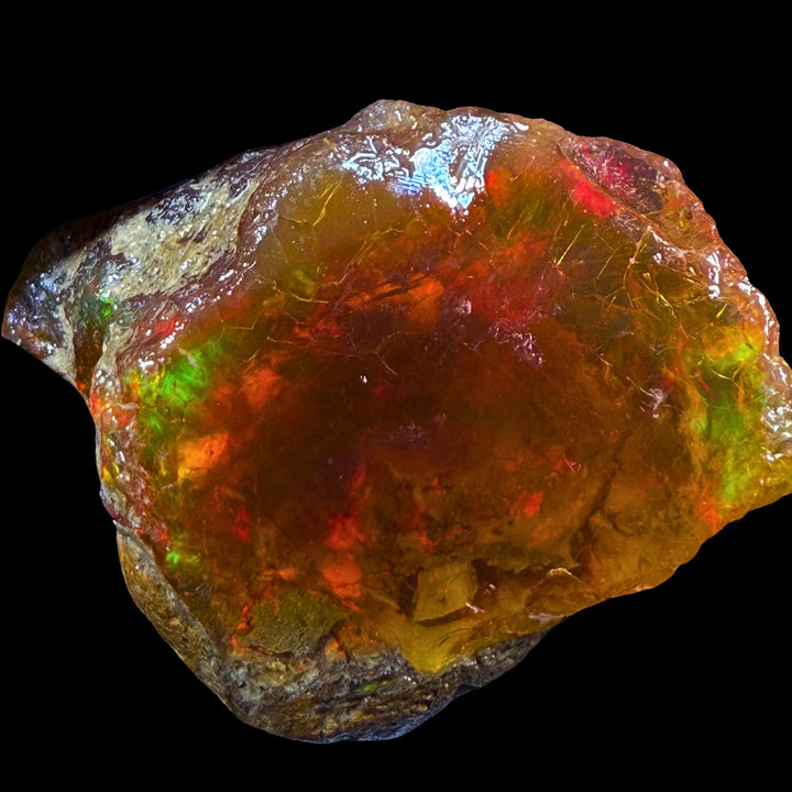 19.04 gr Natural Ethiopian Welo Water Opal – Dominant Fiery Red, Neon Green & Honey Fire – Raw Water Opal – One-of-a-Kind Collector Grade