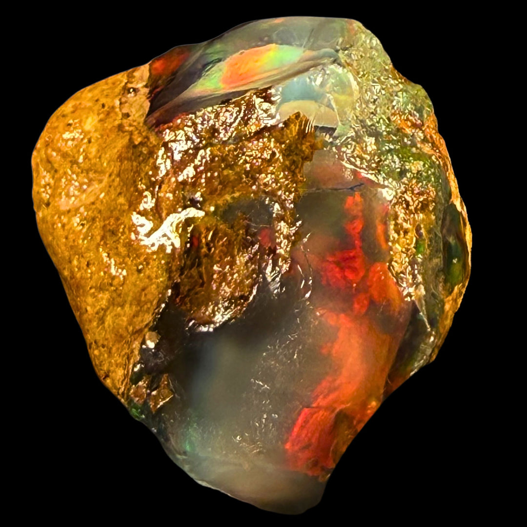 9.76 gr Natural Ethiopian Welo Water Opal – Dominant Fiery Red, Neon Green & Crystal Honey Fire – Raw Water Opal – One-of-a-Kind Collector Grade