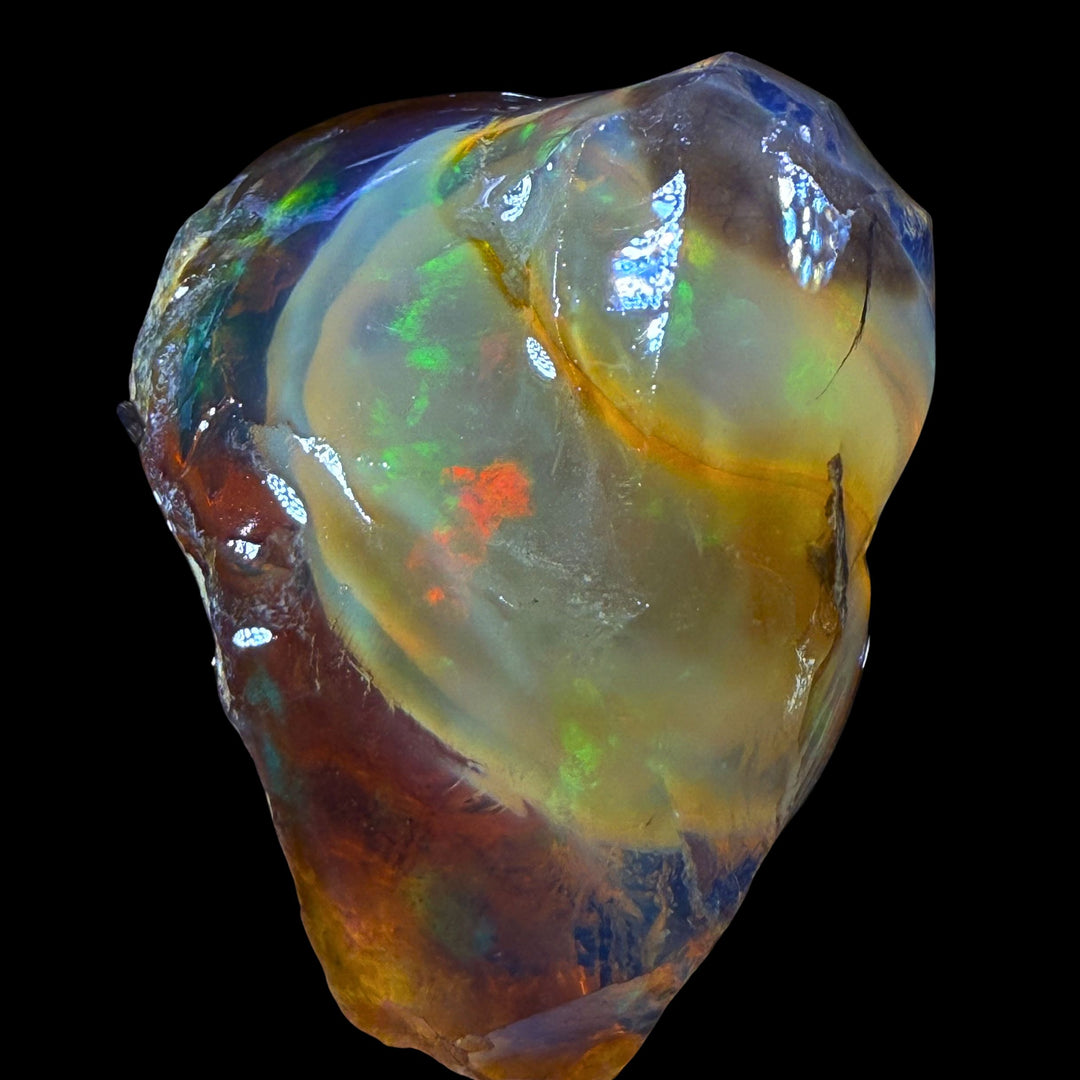 14.04 gr Natural Ethiopian Welo Water Opal – Dominant Crystal Honey, Neon Green & Fiery Red Fire – Raw Water Opal – One-of-a-Kind Collector Grade