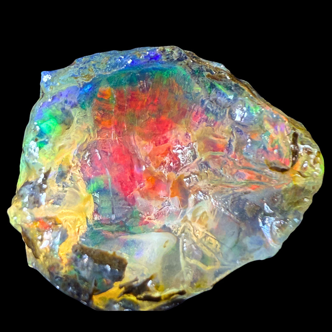 7.31 gr Natural Ethiopian Welo Water Opal – Dominant Fiery Red, Neon Green & Electric Blue Fire – Raw Water Opal – Collector Grade