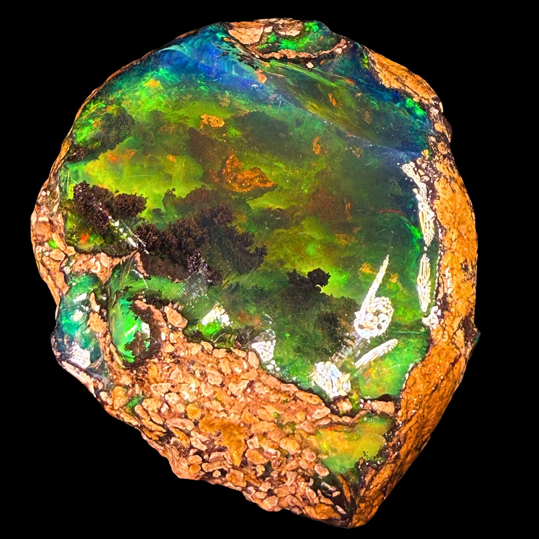 131.7 gr Natural Ethiopian Welo Water Opal – Dominant Neon Green & Electric Blue Fire – Raw Water Opal Specimen – Collector Grade