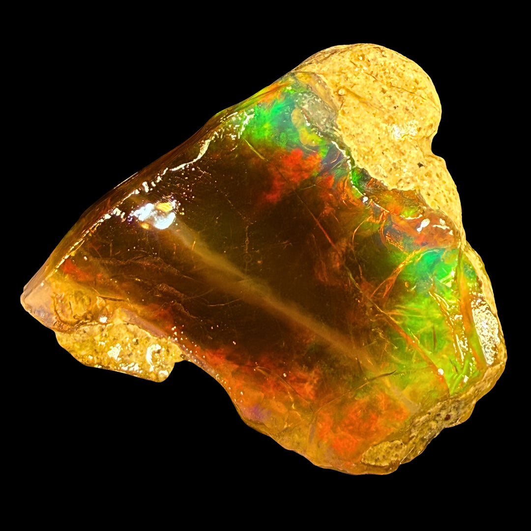 19.9 gr Natural Ethiopian Welo Water Opal – Dominant Fiery Red, Neon Green & Electric Blue Fire – Raw Water Opal – Collector Grade