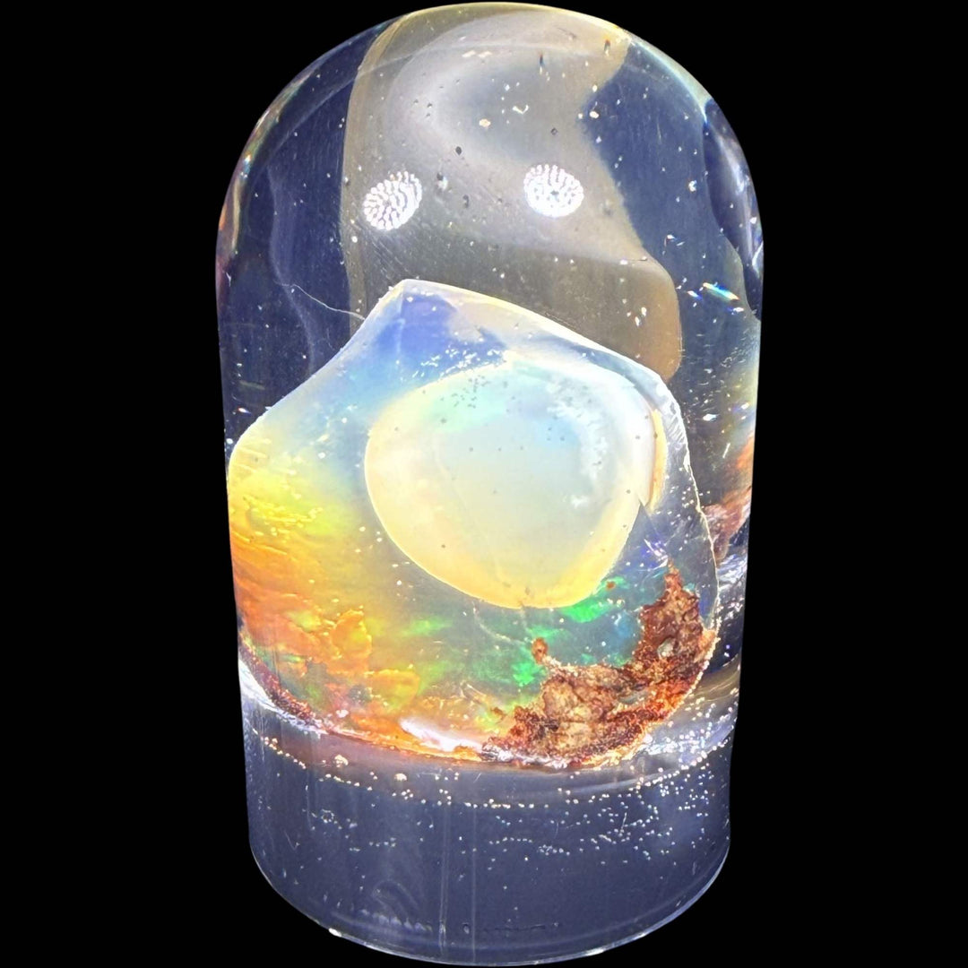 7.08 Gram Natural Ethiopian Welo Crystal Water Opal Specimen – Dominant Golden Honey, Neon Green & Sunset Orange Fire – Freeform Floating Crystal Opal – Collector Display Grade