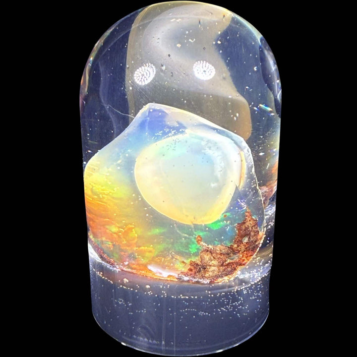 7.08 Gram Natural Ethiopian Welo Crystal Water Opal Specimen – Dominant Golden Honey, Neon Green & Sunset Orange Fire – Freeform Floating Crystal Opal – Collector Display Grade