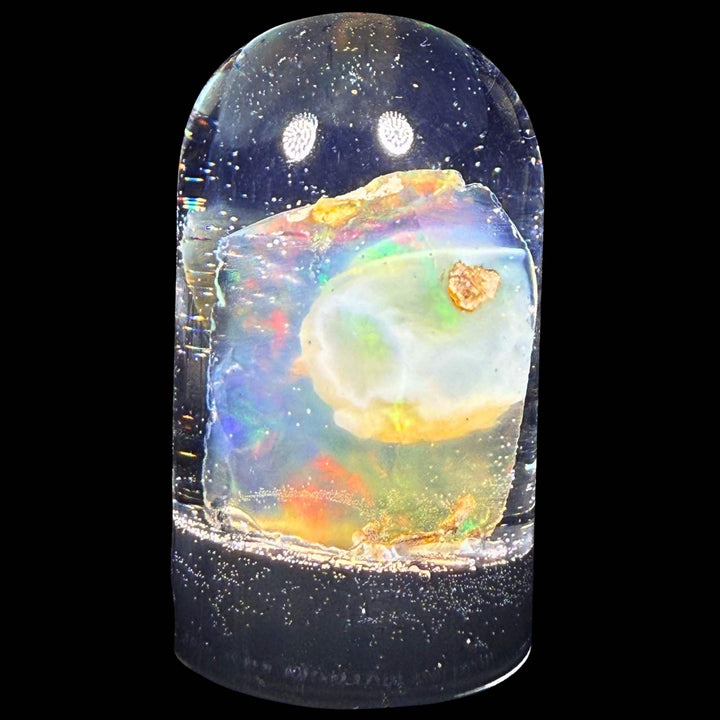 9.41 Gram Natural Ethiopian Welo Crystal Water Opal Specimen – Dominant Electric Blue, Neon Green & Fiery Red Fire – Freeform Floating Crystal Pattern – Collector Display Grade