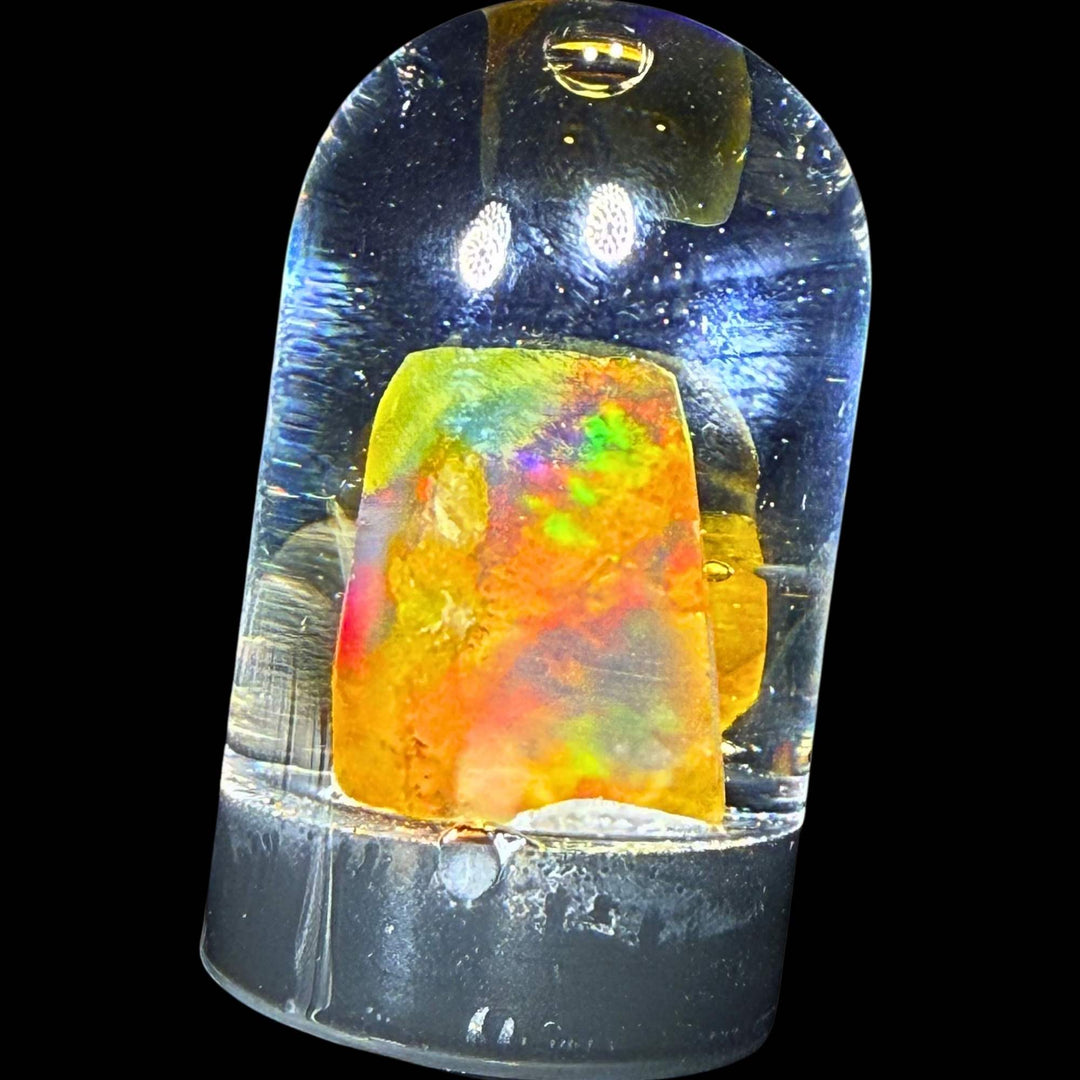 4.77 Gram Natural Ethiopian Welo Crystal Water Opal Specimen – Dominant Neon Green Ribbon Fire, Fiery Orange & Rainbow Flash – Freeform Floating Crystal Opal – Collector Display Grade