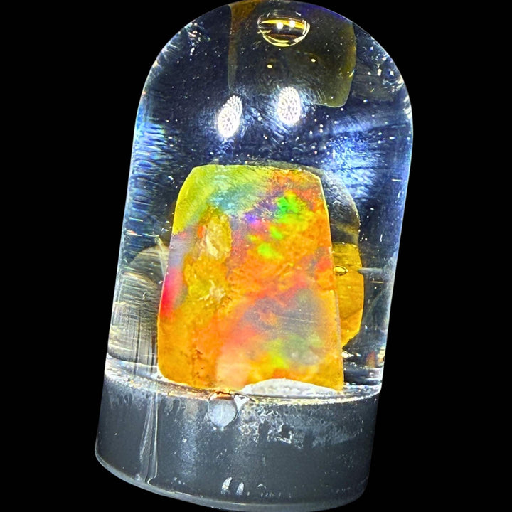 4.77 Gram Natural Ethiopian Welo Crystal Water Opal Specimen – Dominant Neon Green Ribbon Fire, Fiery Orange & Rainbow Flash – Freeform Floating Crystal Opal – Collector Display Grade