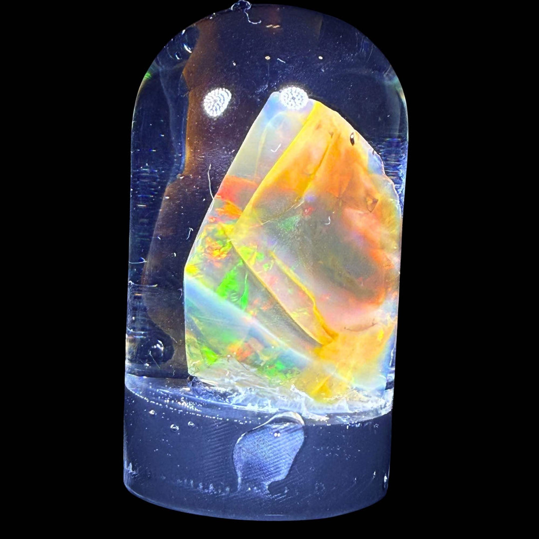 11.36 Gram Natural Ethiopian Welo Crystal Water Opal Specimen – Dominant Fiery Red, Neon Green & Golden Fire – Freeform Floating Crystal Opal – Collector Display Grade