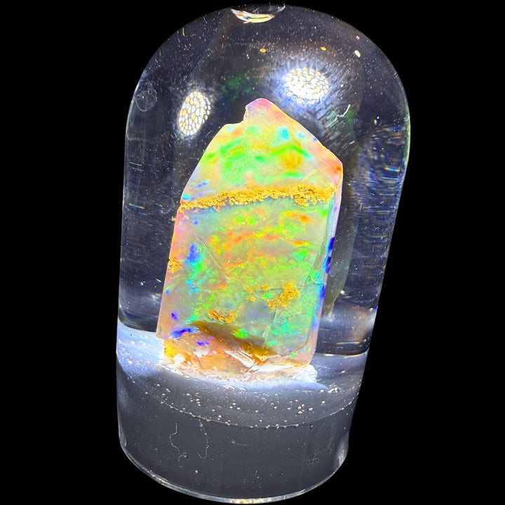 6.05 Gram Natural Ethiopian Welo Crystal Water Opal Specimen – Dominant Fiery Red, Neon Green & Pastel Rainbow Fire – Floating Crystal Display Opal – Collector Grade