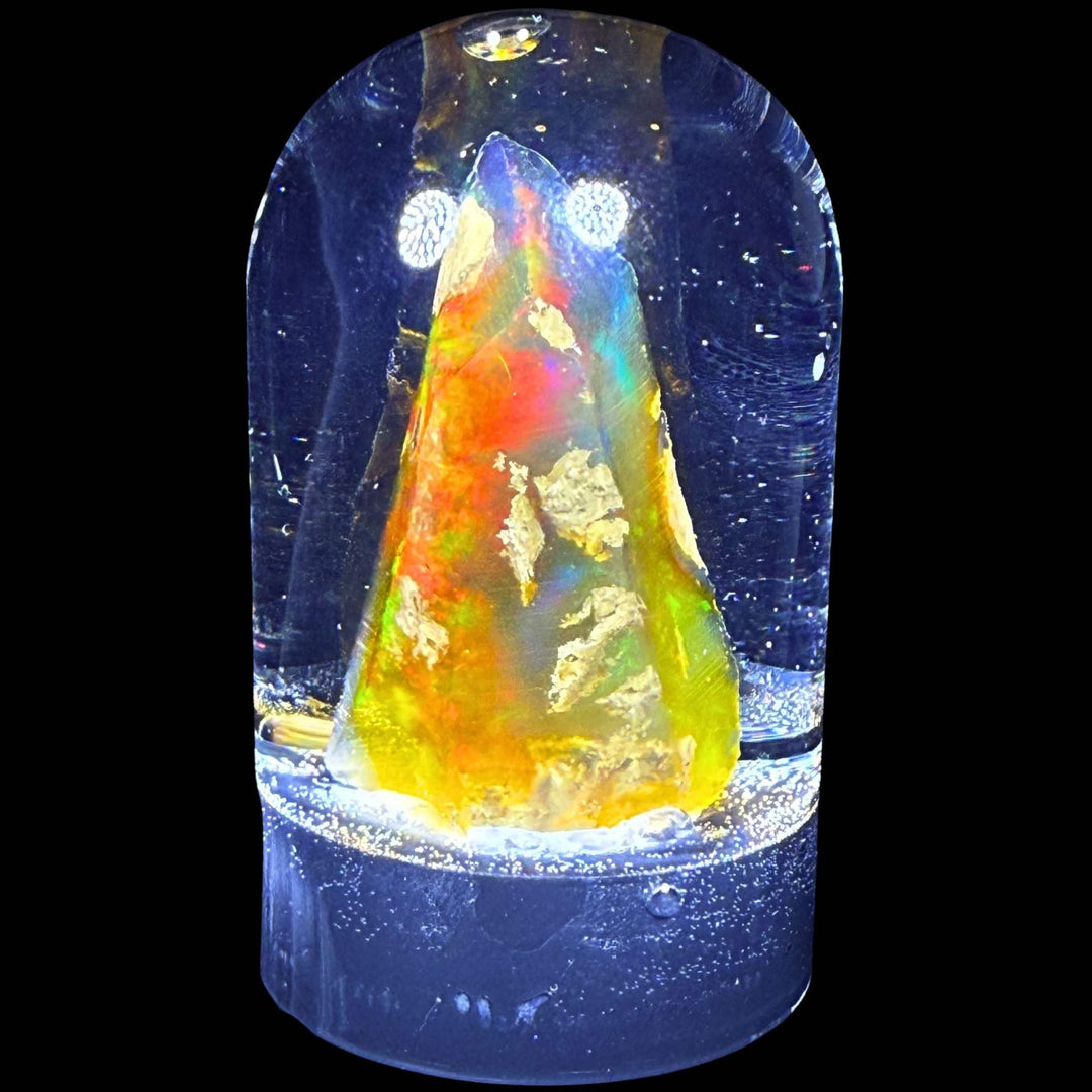 7.15 Gram Natural Ethiopian Welo Crystal Water Opal Specimen – Dominant Neon Green, Fiery Red & Golden Rainbow Fire – Freeform Floating Crystal Opal – Collector Display Grade